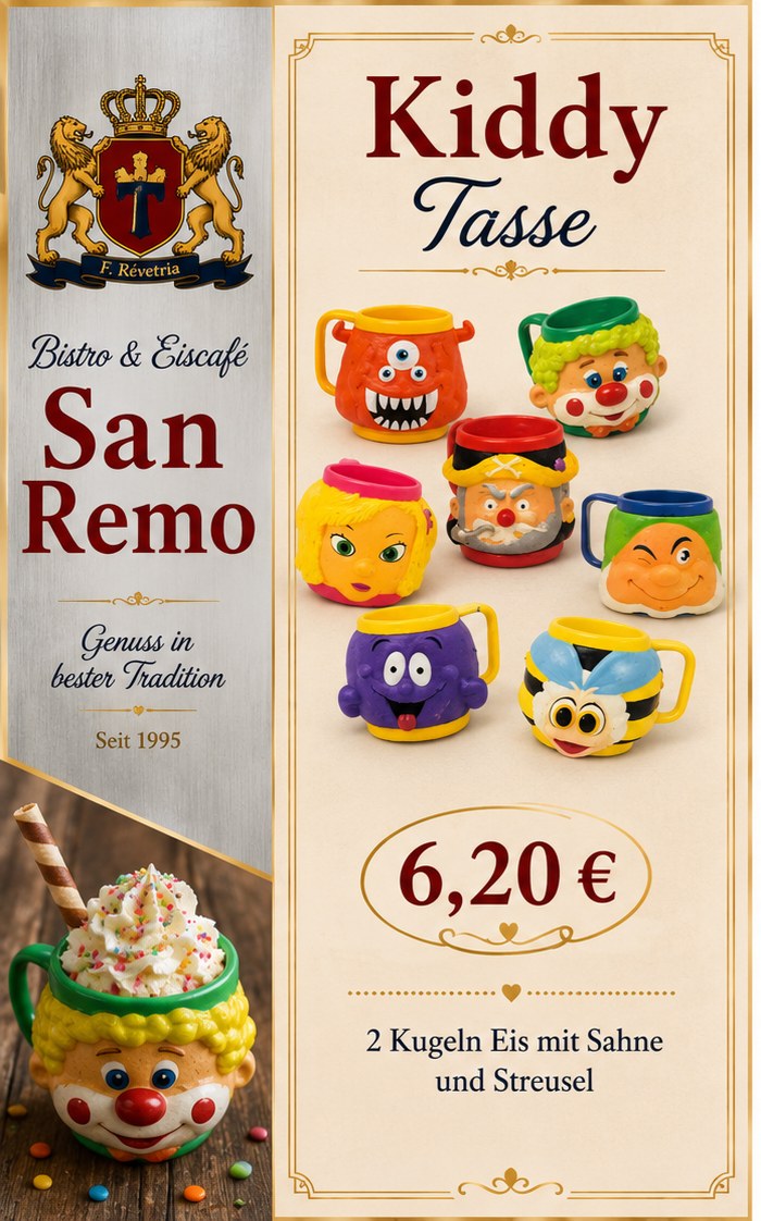 Kiddy Tasse — 2 Kugeln Eis mit Sahne und Streusel 6,20 €